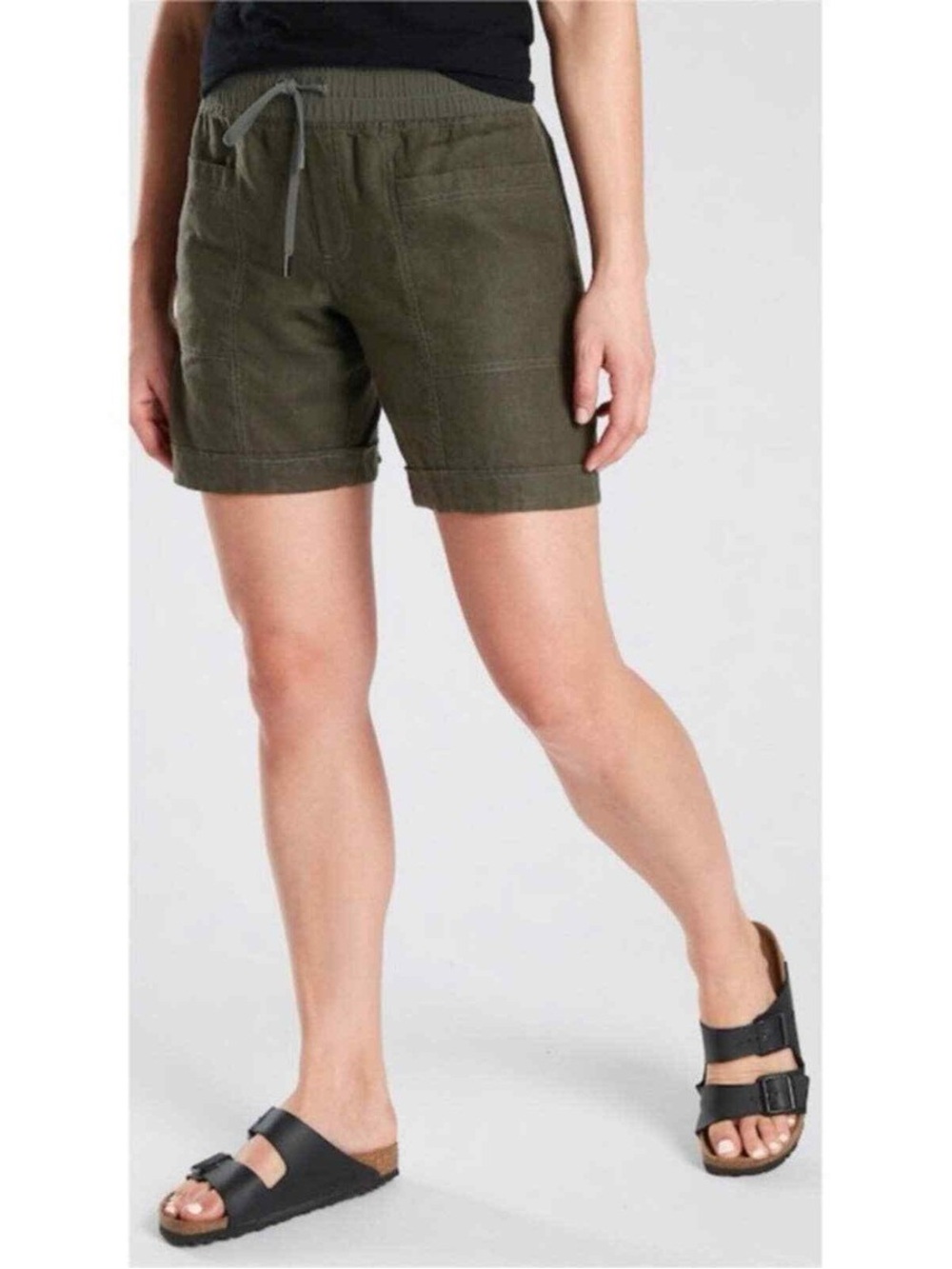 Athleta Cabo Linen 8” Shorts Olive Green